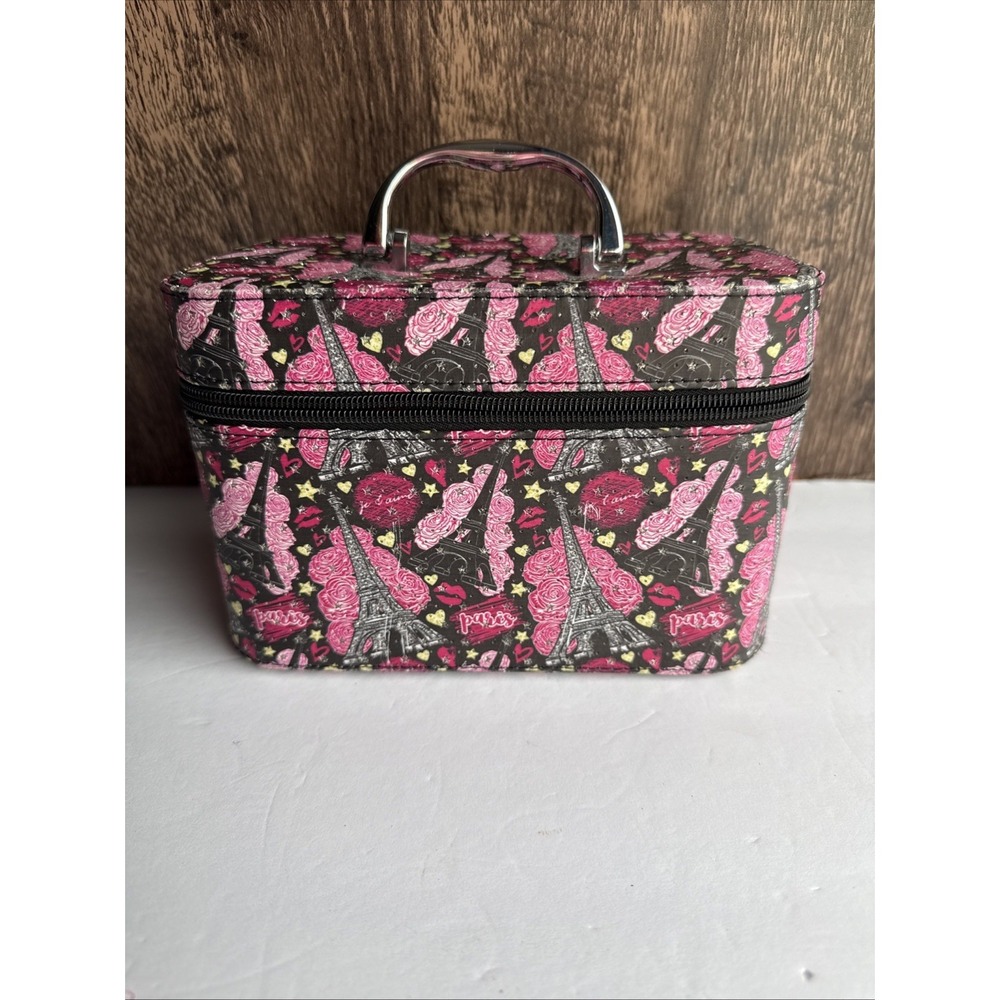 Fashion Paris Flowers Print Hard Zipper Makeup Bag Travel  ~ Roomy‎ ~ Gift